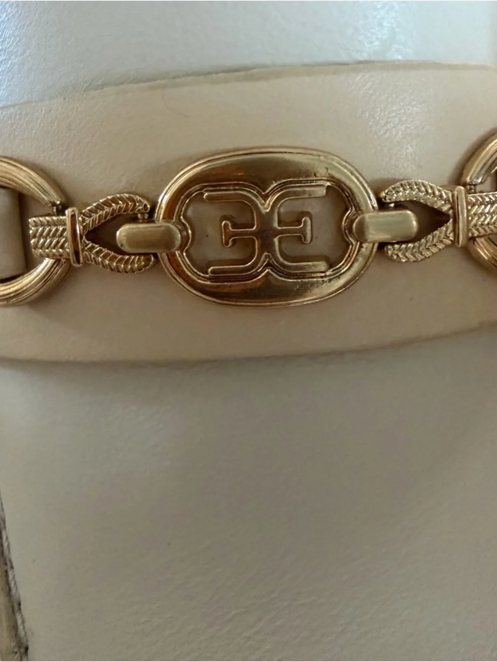 NWOT Sam Edelman Cream and Brown Leather Block Heel Loafers with Gold Chain - Picture 11 of 16